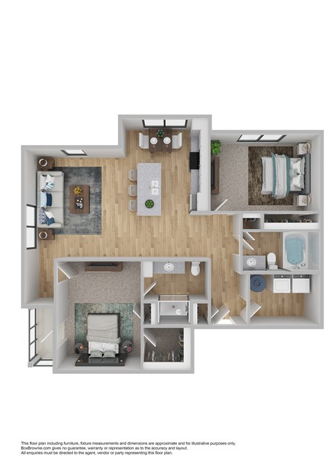 Floor plan for 2 beds, 2 baths, 1096 sqft